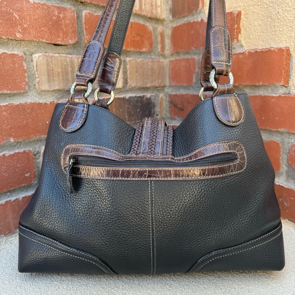 VTG Brighton🤎Large Leather Croc Embossed Brown/Black Shoulder Bag - Picture 9 of 14